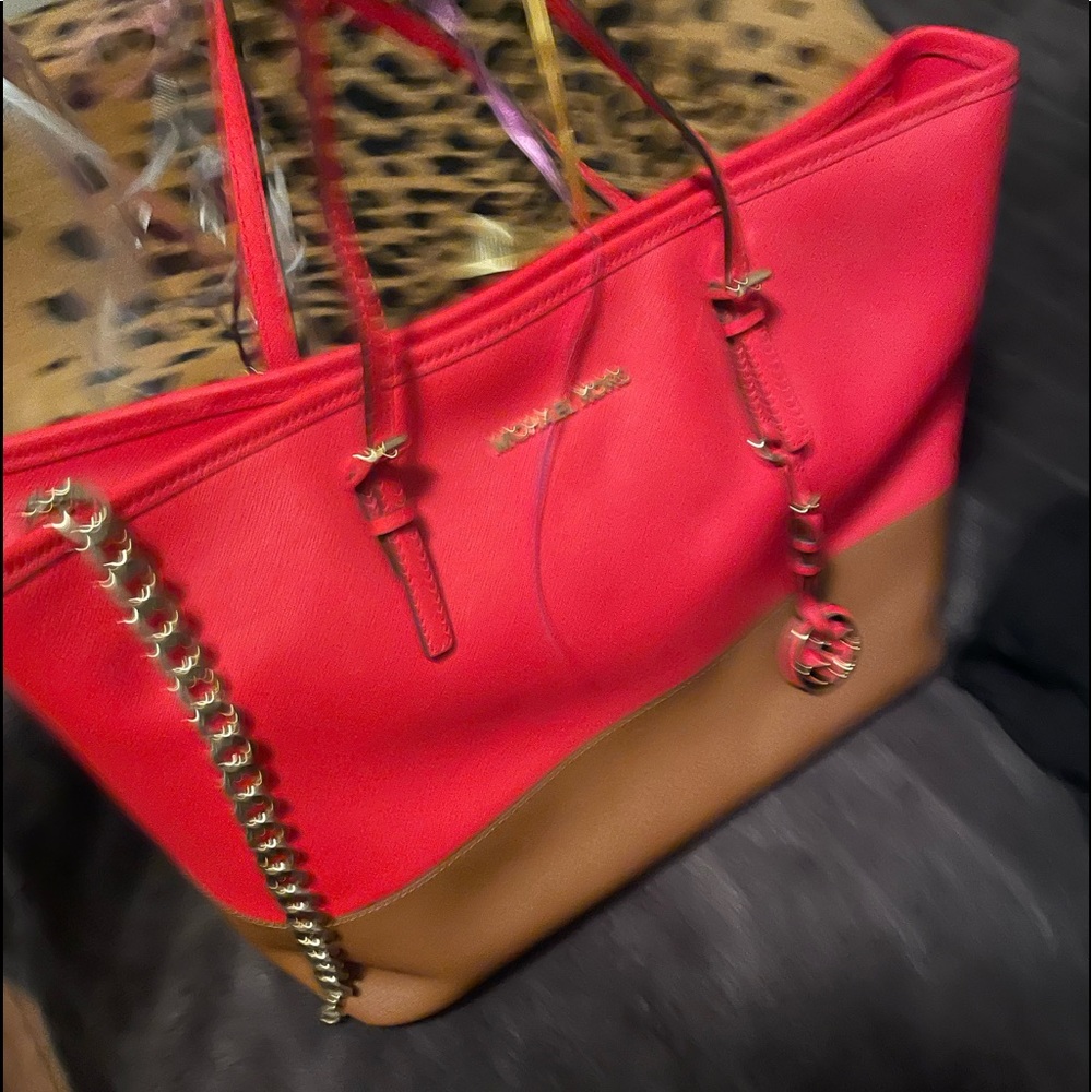 Orange and brown Michael Kors tote
